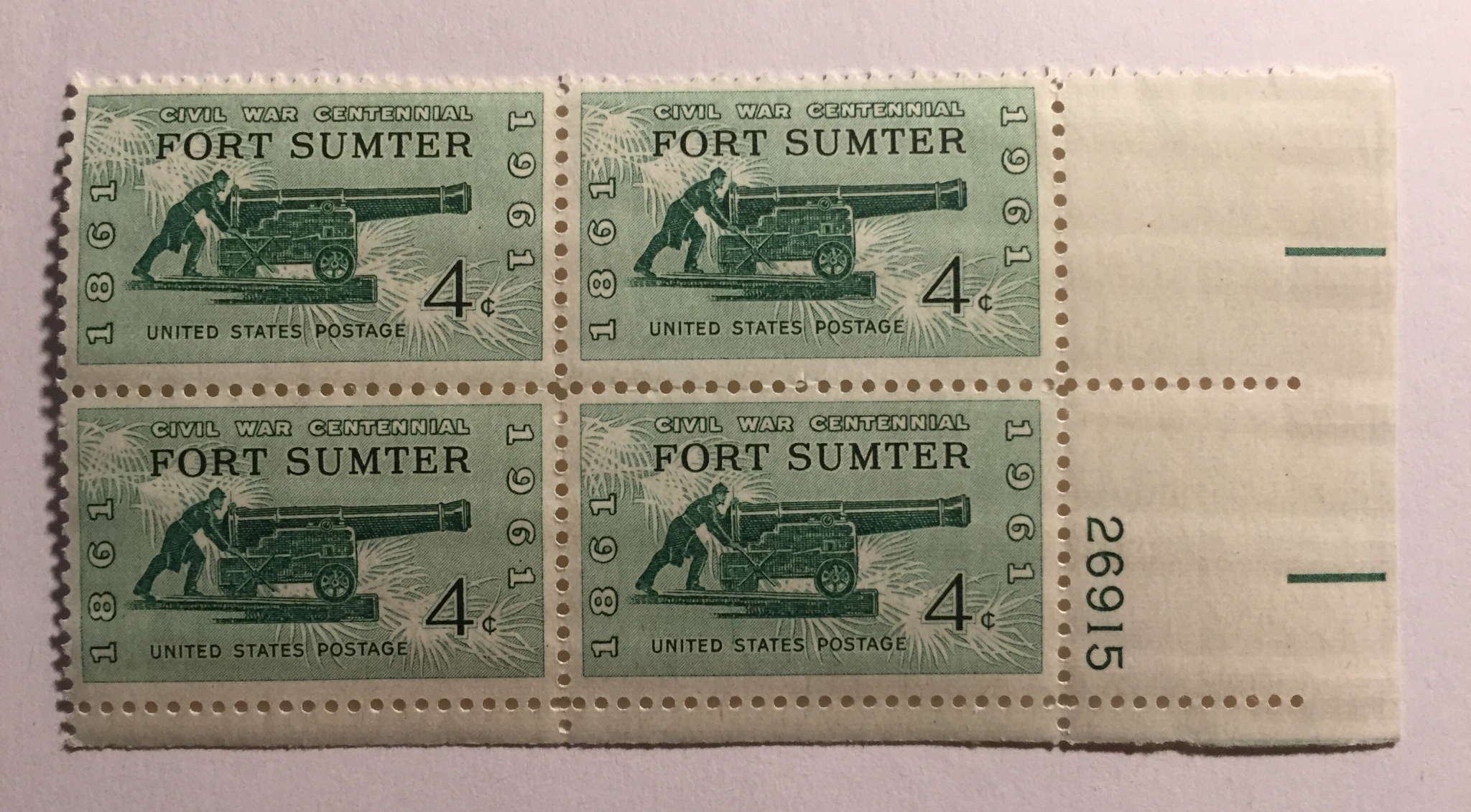 1961 Block of 4 cent Fort Sumter Stamps