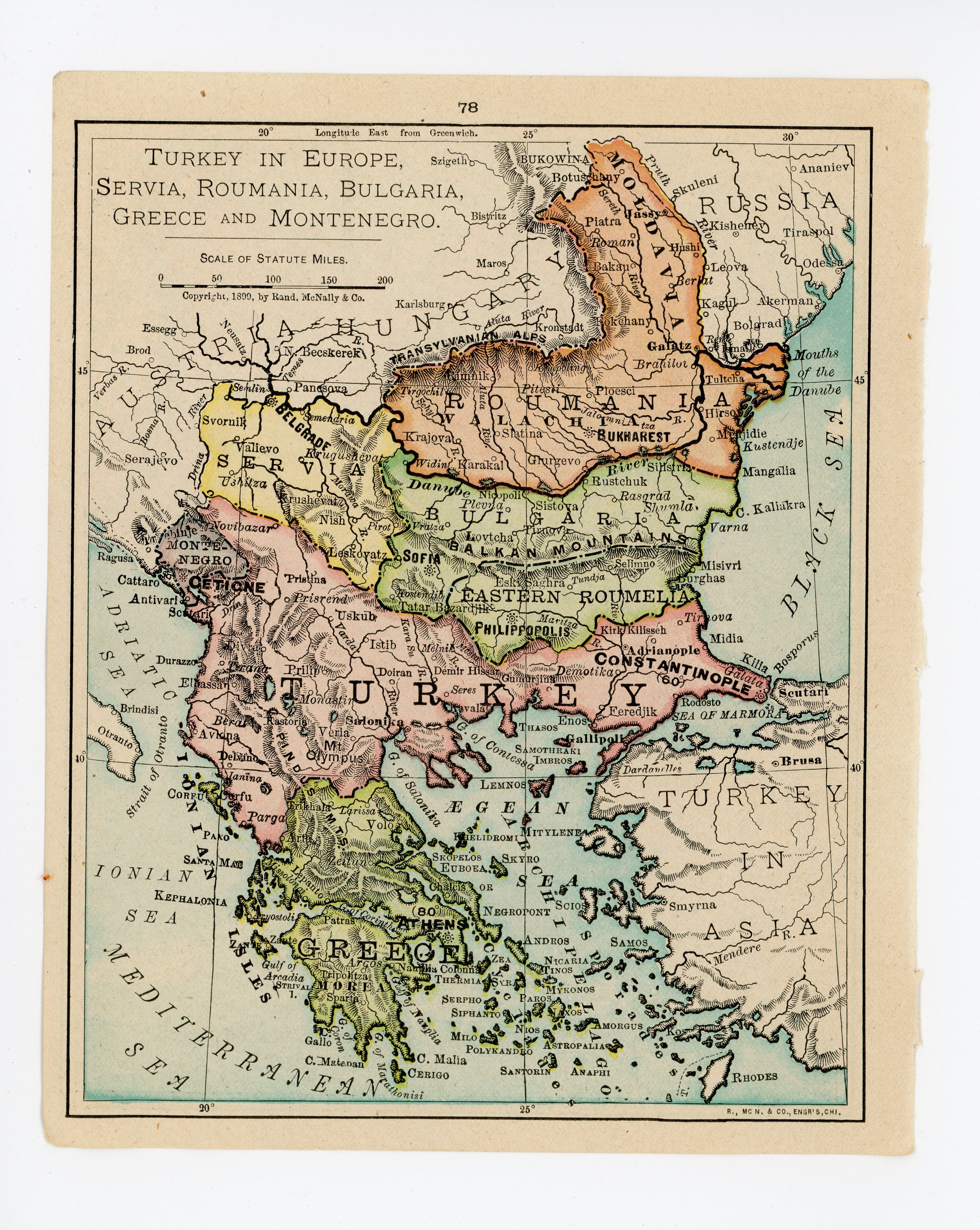 1911 Vintage Atlas Map Page - Turkey Serbia Romania on one side 1911 Vintage Atlas Map Page - Turkey Serbia Romania on one side