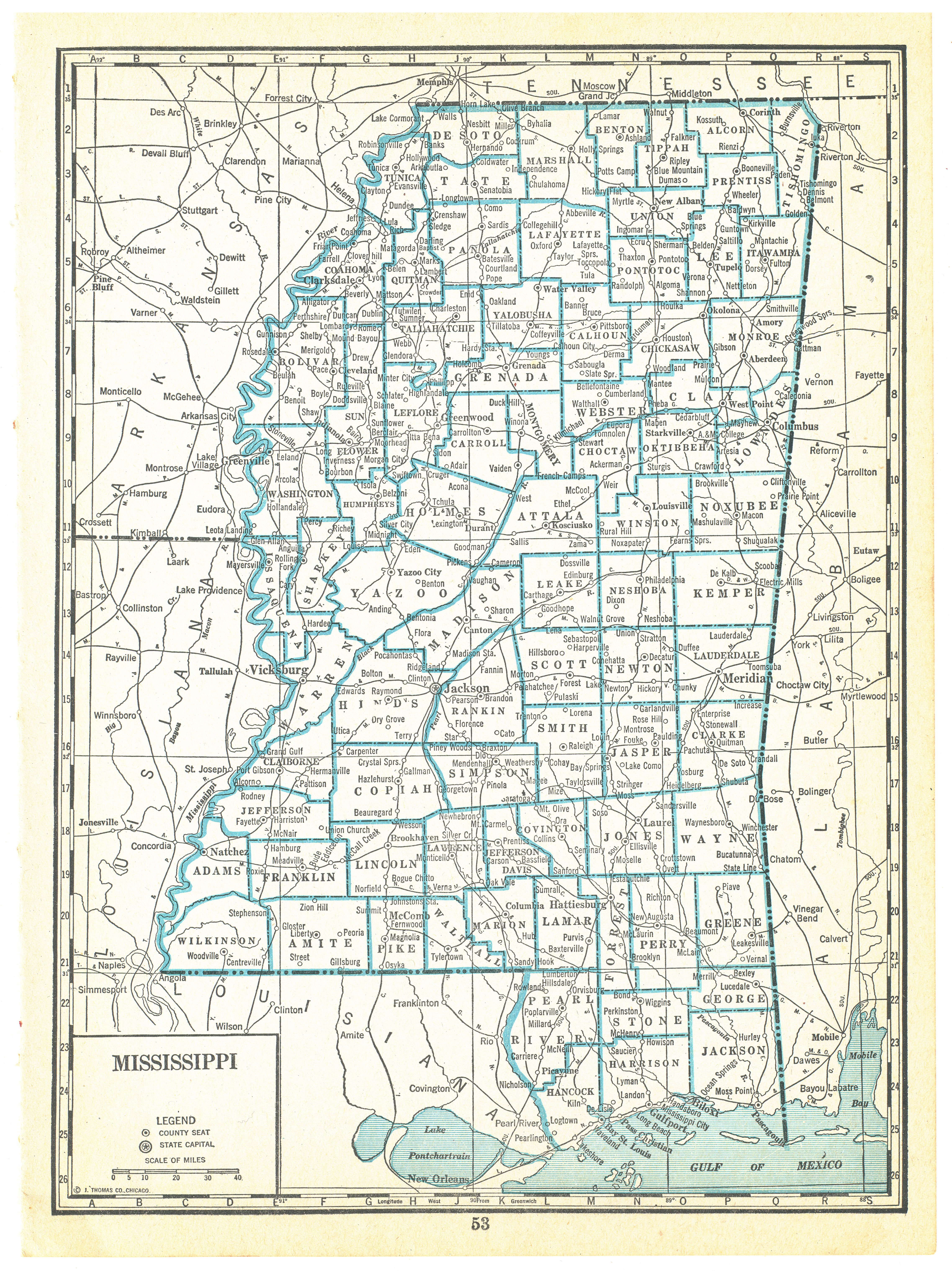 1940 Vintage Atlas Map Page - Mississippi on one side and Missouri on the oth...