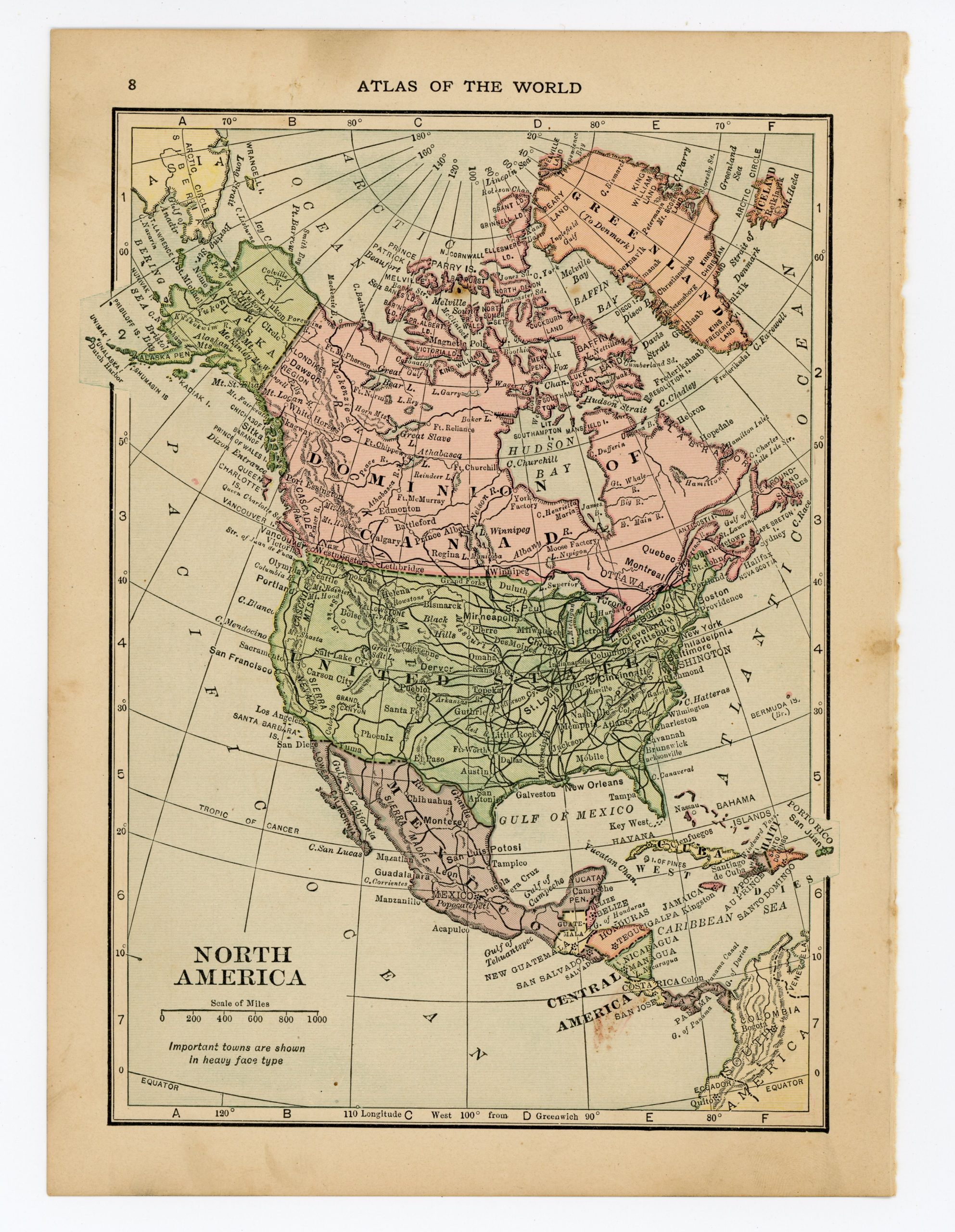 1911 North America map on one side