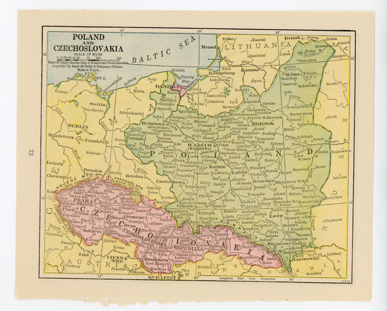 1926 Vintage Atlas Map Page - Poland and Czechoslovakia (on one side)