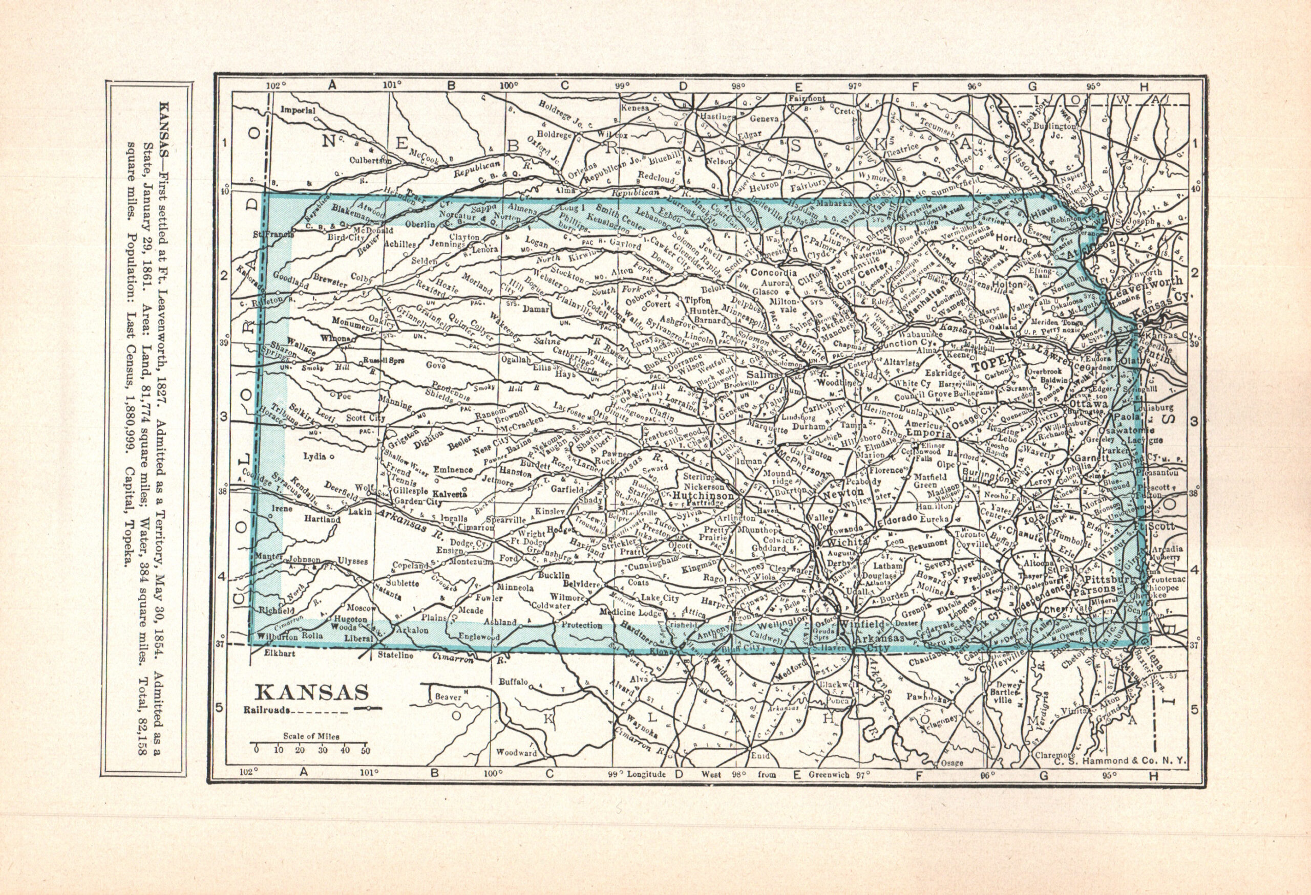 1937 Vintage Atlas Map Page - Kansas map