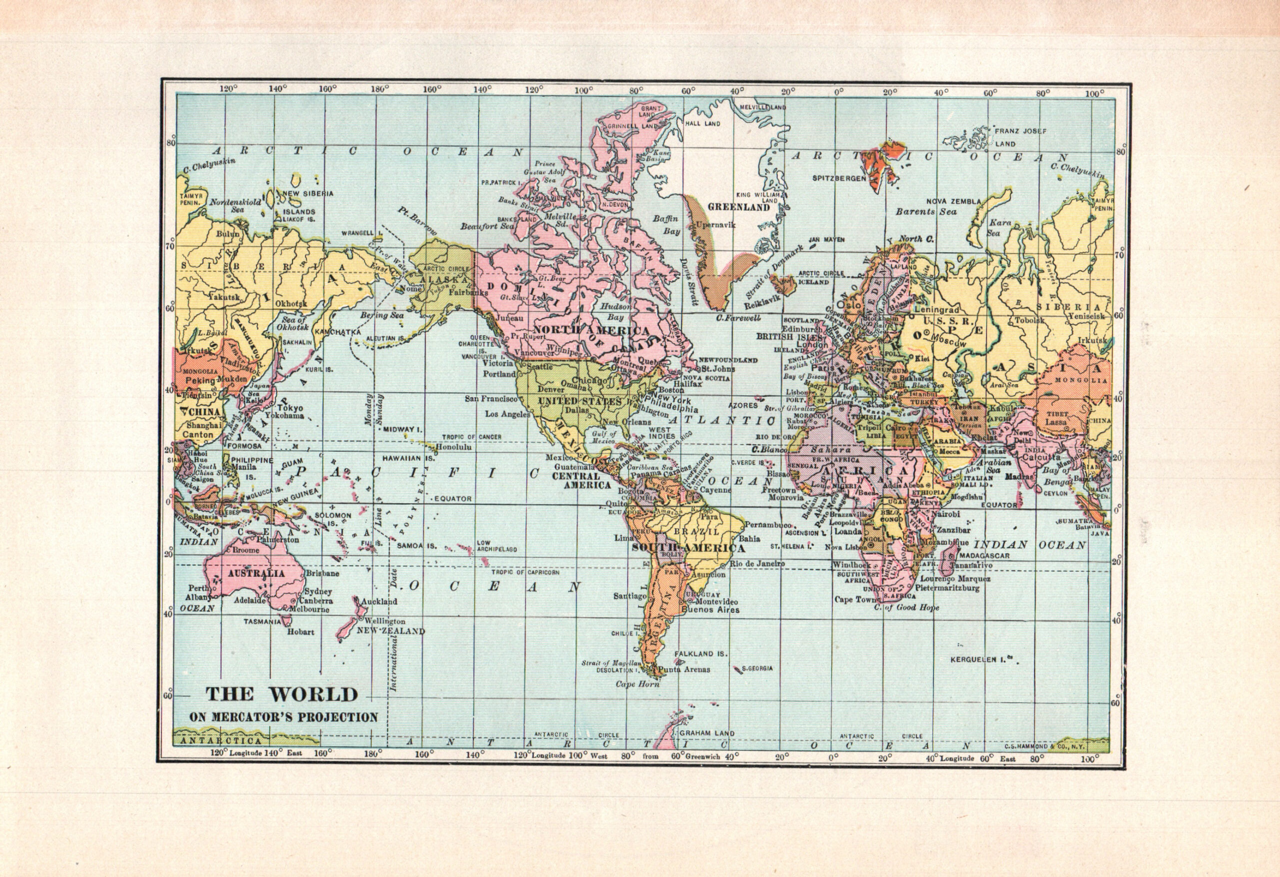 1937 Vintage Atlas Map Page - World map on one side and Western
