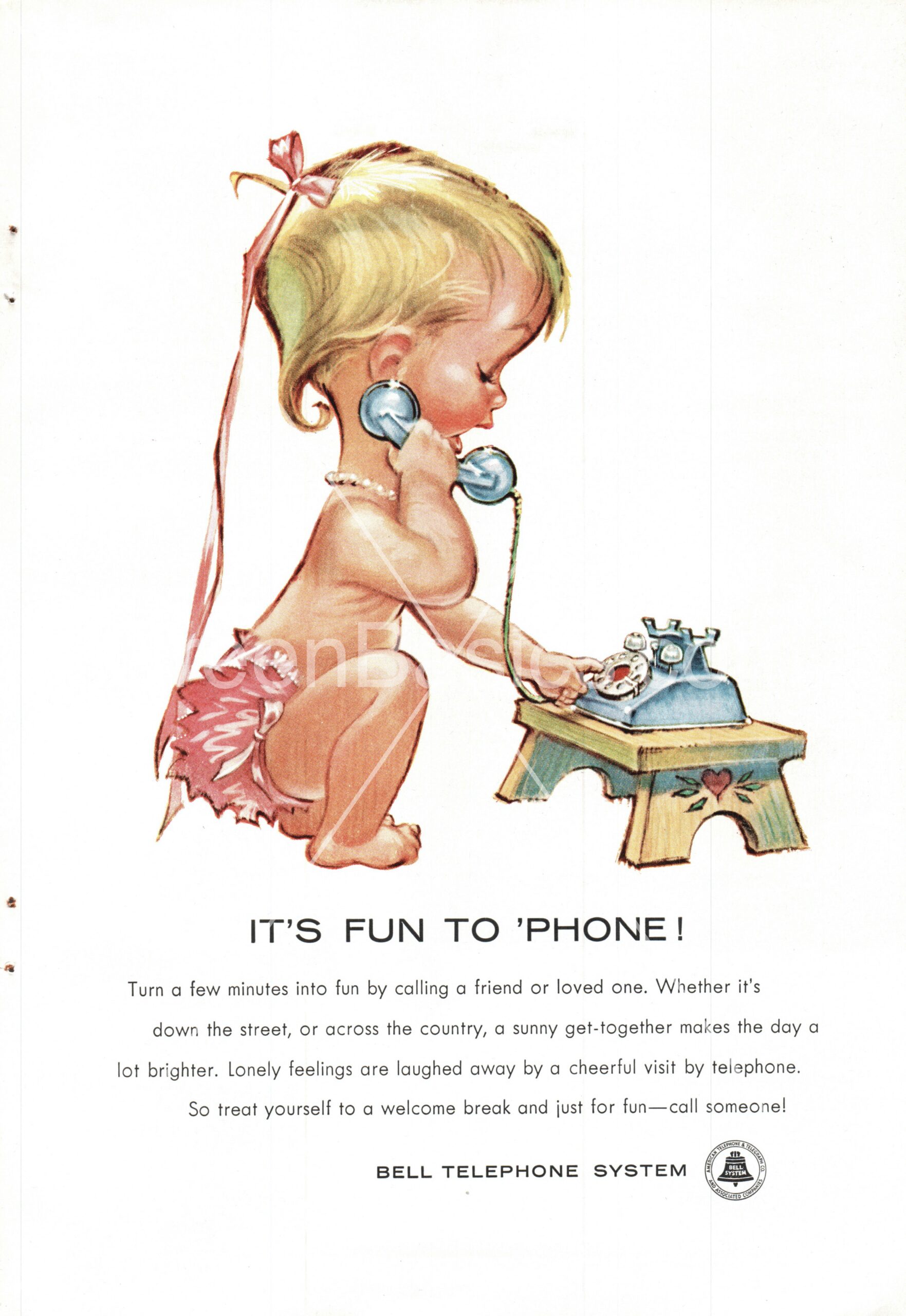 1958 National Geographic Page - It's Fun to Phone - Bell Telephone Ad